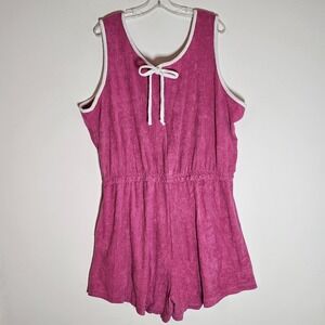 VTG Terry Cloth‎ Granada Romper Womens 3XL Pink White Short Beach Jumsuit 70s